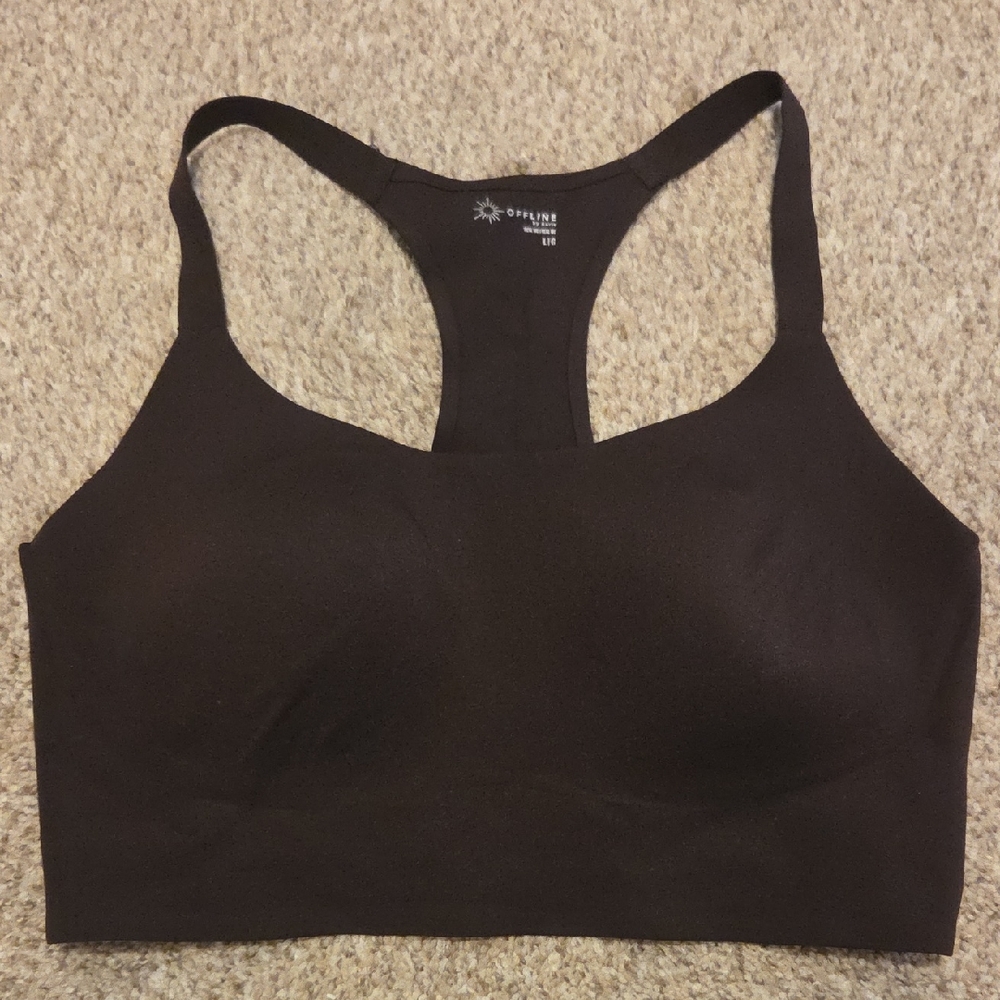 Offline By Aerie Brown Racerback Seamless Support Sports Bra Size Large